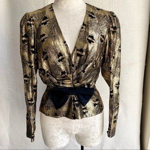 Vintage 60s 70s S Metallic Disco Party Blouse Top